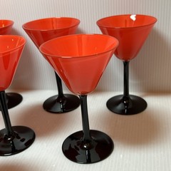 (8) Gorgeous ART DECO Czech Style Red & Black Stemmed Cocktail Cordial Glasses
