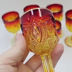 Set of 6 Vintage Viking UV Glow Amberina Glass Aperitif Cordial Goblets Glowy