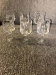 (6) Cut Crystal Liqueur Cordial Stemware Pinwheel Hobstar Star of David 5”