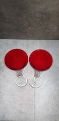 LENOX Glass Ruby Red Clear Stem Etched Holly Holiday Gems Champagne Flutes Set 2