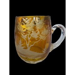 Bohemian Gold Yellow Pheasant Forest Scene Sticker German Forest Handled Mug EUC