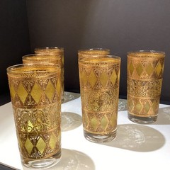 6 Rainer highball glasses WV Glass Co 22kt Gold Gilt MCM 1960s Hollywood Regency