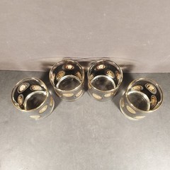 Libby 1960s Barware 22k Gold Cera Coin Lowball Glasses Set of 4 Hennessy Whiskey