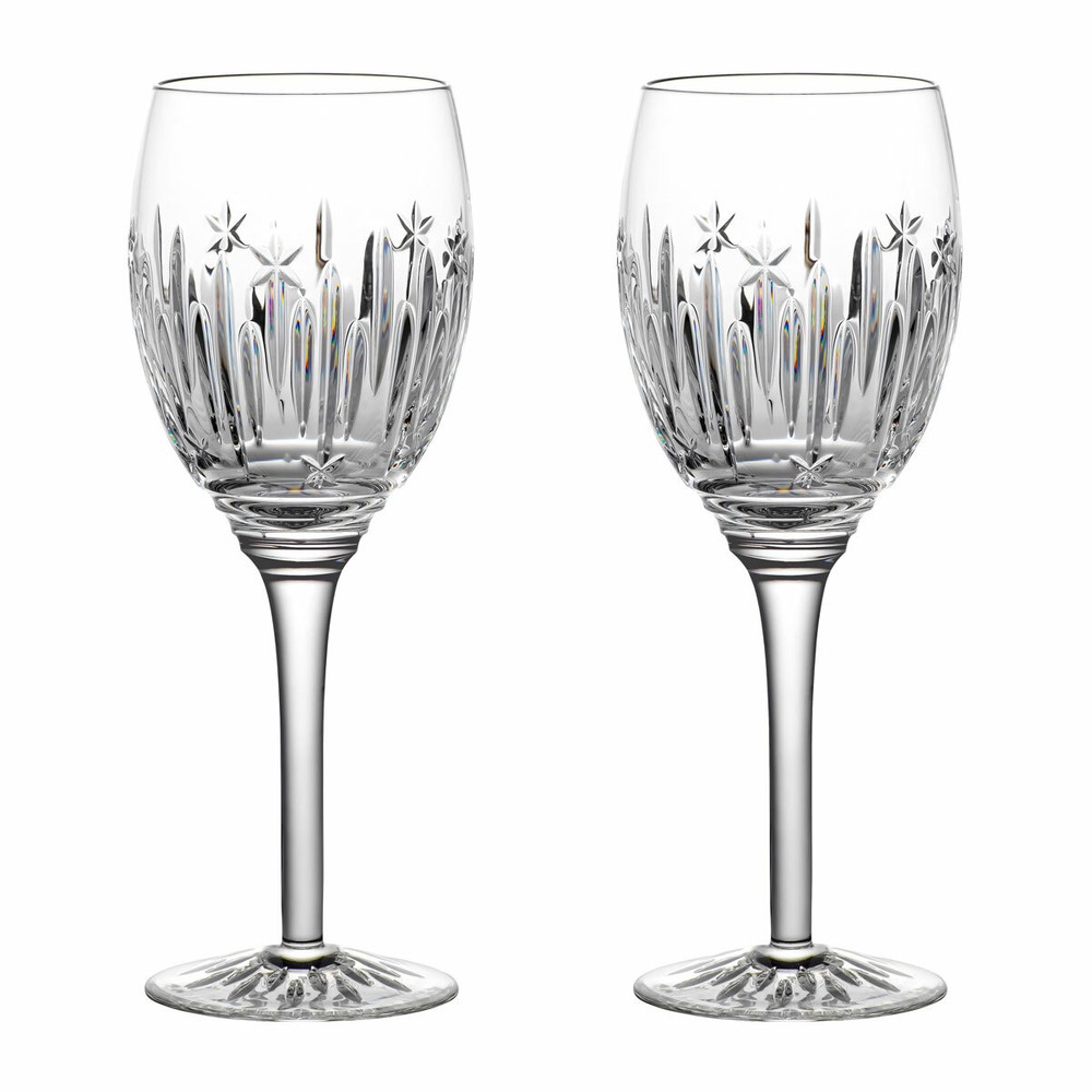 NEW WATERFORD WINTER WONDERS MIDNIGHT FROST WINE GLASSES CLEAR PAIR (set of 2)