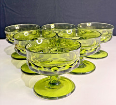 Colony Crown Green Champagne/ Tall Sherbert Glasses MCM Vintage Set Of 6