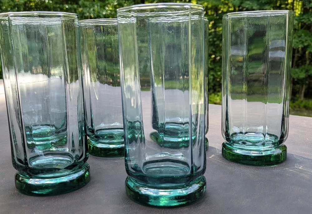 (6) Anchor Hocking Essex Light Green Iced Tea 16 Oz Flat Tumblers 10 Panel MC