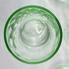 LOT 6 Uranium GREEN DIAMOND OPTIC Shot Glasses HAND BLOWN Depression Glass MINTY