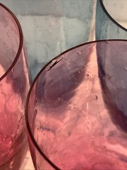 4 SMYERS Studio Art Glass Tumblers 6” Marble Effect Amethyst & Blue ’99 Set Lot