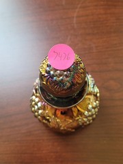 Nice Purple Dugan Carnival Glass Vintage Pattern Perfume Bottle w Stopper