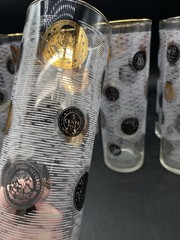 MCM Libbey 22k Gold Trim Coin Tom Collins 7” Highball Bar Glasses Set Of 8