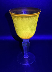 Vintage Artland Iris Yellow Bubble Glass Goblet Hand Blown Cadmium Glow