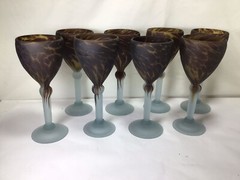 NN30 Vintage Antique A Set 8 Frosted Art Glass Goblet Wine Glass For Gift