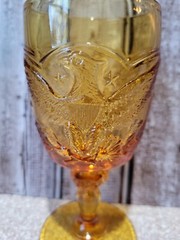 Vintage Amber Glass American Eagle Goblet Shield With Stars