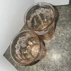 MacBeth Evans Dogwwod Set of 6 Pink Depression Glass Juice Tumblers 10 oz Etched