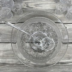 Imperial Cape Cod Glass Punch Bowl, Ladle & 10 Cups Elegant Clear Glass Wedding