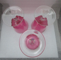 Set of 3 Claret Wine Glasses Vicenza Cranberry Pat Brodegaard Sweden Hollow Stem
