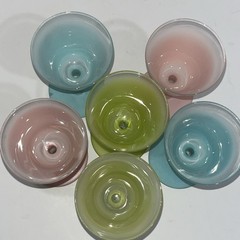 6 Satin Ombre Pastels Frosted Stemmed SHERRY Glasses TEAL PINK LIME MCM FRANCE