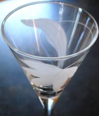 Vintage Set 4 FROSTED SWIRL CUT LEAF Crystal Water Goblets 8 1/8″ Midcentury Mod