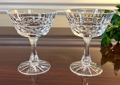 Pair of Crystal Champagne Tall Sherbet Glasses Criss Cross and Vertical Cuts