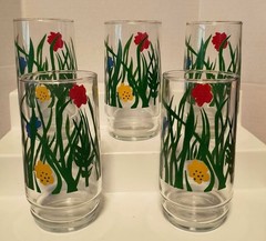 MCM LIBBEY FLORAL DRINKING GLASSES/BRIGHT COLORS FOR SUMMER – 5.5″ VINTAGE