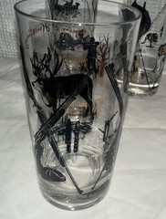 4 Vintage Hunting Fishing Wildlife Tall Beverage Glasses Gold Accents 14 Oz