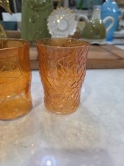 Set of 5 Vintage MCM Amber Crackle Glass Tumblers Marigold Iridescent Finish