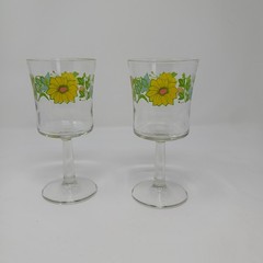 Set of 2 Vintage Corelle Expressions Meadow Stemware Wine Glasses Goblets 8oz