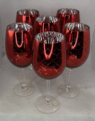 Artland Red & Platinum Water Goblets 8.8in Set of 6