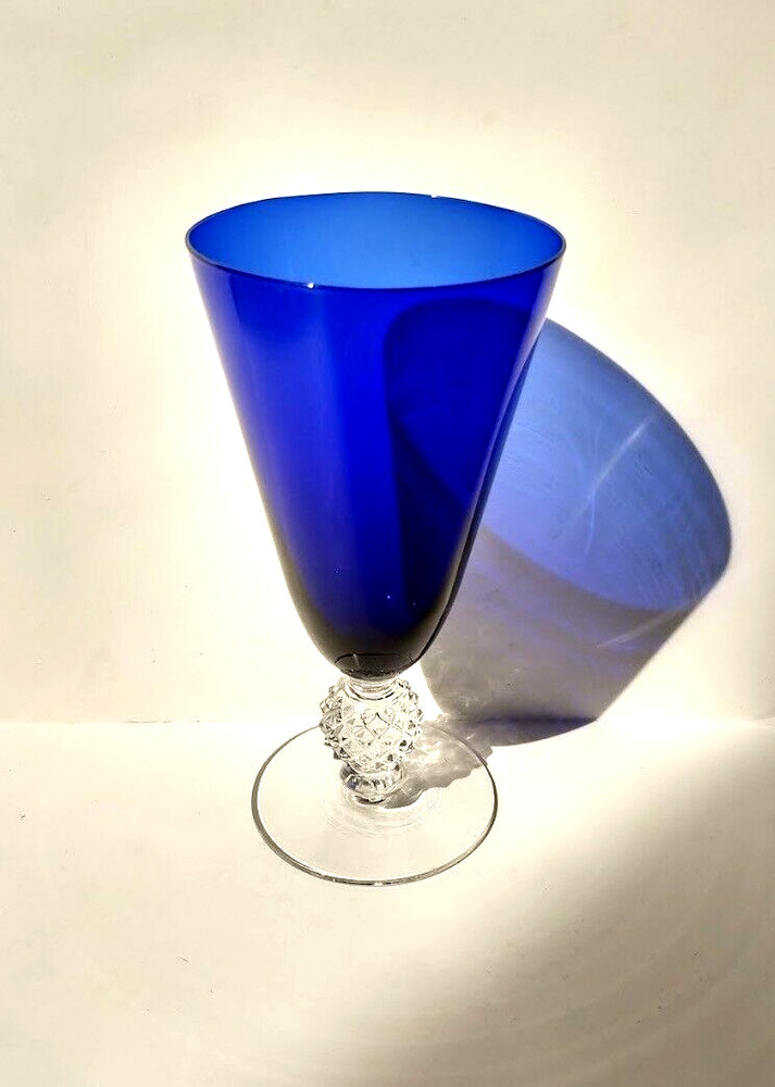 Morgantown Glass Co. Ritz Blue Golf Ball Ice Tea Goblet Pressed Glass 6.75″