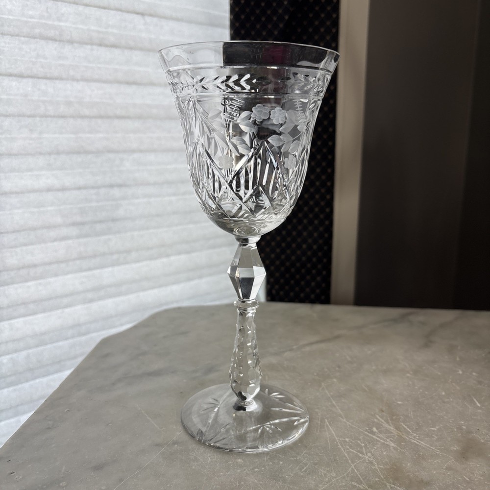 Rock Sharpe 1930s»Marina» By Libbey 8″ Crystal Wine/Water Goblet