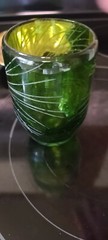 N.W. Hand Blown Green Glass, Etched With Pine cones.