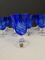 9 Vtg Cristal D’Arques Lead Crystal Footed Cobalt Blue Cut To Clear Wine Glass