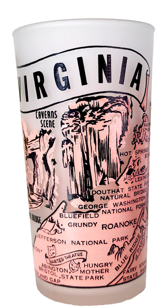 Vintage Virginia Frosted Souvenir Glass Tumbler Mid Century Travel Collectible