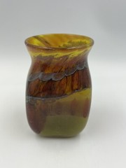 Handblown Glass Cup Art Swirl Brown Orange Yellow Green