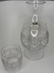 VINTAGE BOHEMIA GLASS BEDSIDE DECANTER SET/CZECH REPUBLIC 9 1/2”