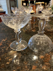 R4 Pair Vintage Antique Heisey Moonglo Crystal Clear Low Sherbet Stem 1540