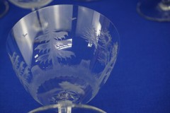 Hunt Safari Animal Scenes-(6) Low Sherbet Champagne Glasses, 3 3/8″ -LOT B (B61)