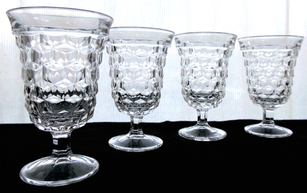 Fostoria Glass 4 Clear American Stem 2056 (Low) 8 oz Water Goblets