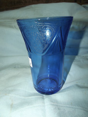 Royal Lace cobalt blue Depression glass 5 1/4″ ice tea tumbler by Hazel Atlas