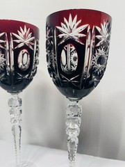 Deep Ruby RED Wine Stems Pair Crystal Karl Klokotschnik Zwiesel Germany 9.75in