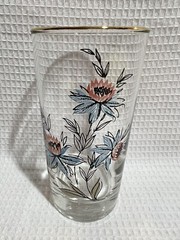 Vtg. Libbey-Clear Glass/Blue & Pink Flowers/Gold Rim-Tumbler Glass Set (Qty.4)