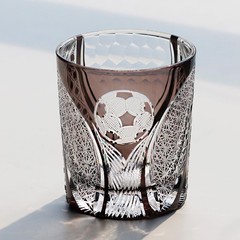 3D Relief Soccer Whiskey Glass 8.5oz Crystal Cut Football Tumbler Barware Decor