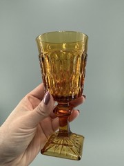 Vintage Indiana Glass Mount Vernon Amber Cordial Wine Glasses Set of 4 Barware