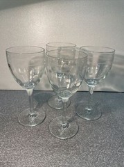 Vintage Wine Glasses X4 art deco? Contemporary? etched 7 1/4” tall
