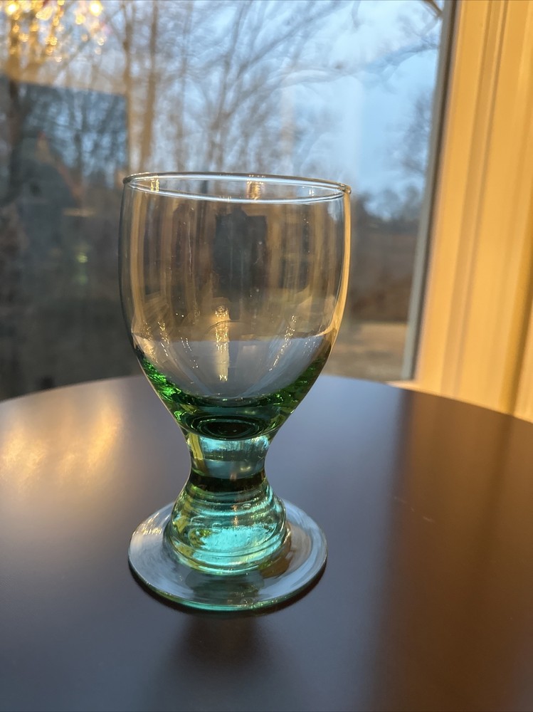 Two 6” CRATE & BARREL Barcelona Spanish Green Thick Wide Stem Water Goblet
