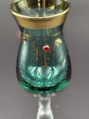Murano Green Gold Goblet • Hand-Painted Ruby Jewel Enamel • Italian Art Glass