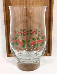 Libbey HOLLY BERRY & RED RIBBON Gold Rim Tulip Tumbler Xmas 14 oz 5 1/4″ Vtg EUC