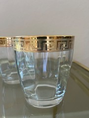 Cristalleria Fratelli Fumo Set of 4 Crystal Whiskey Rocks Glasses W/Gold Rim