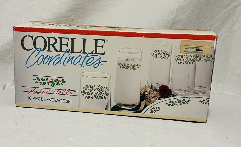Vintage Corelle Winter Holly 10 pcs Tumbler 16 oz Corning Glassware