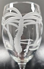 3) Rolf Glass Palm Tree All Purpose Wine Set Elegant Clear Cut Etch Stemware Lot